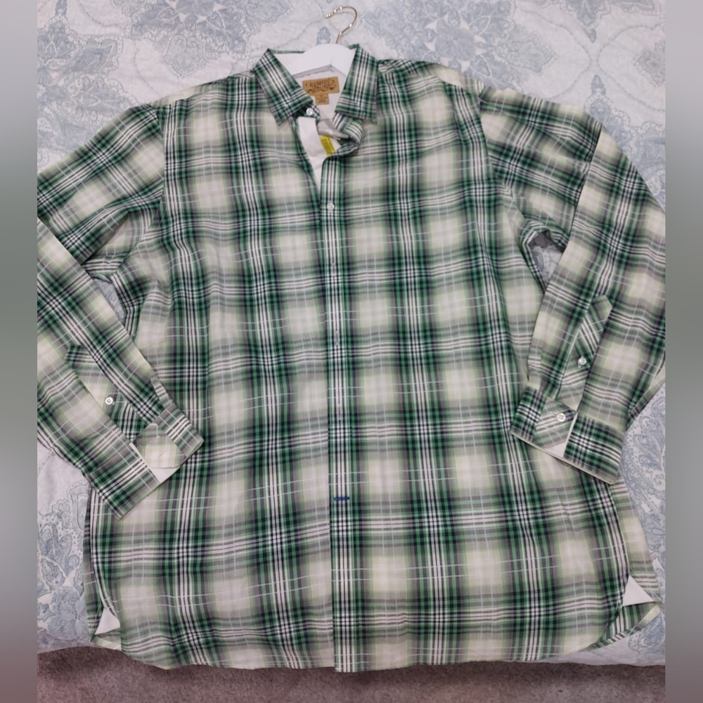 Cremieux Premium Denim Green &Gray Plaid Shirt Size XL Long SleeveButton Upvar